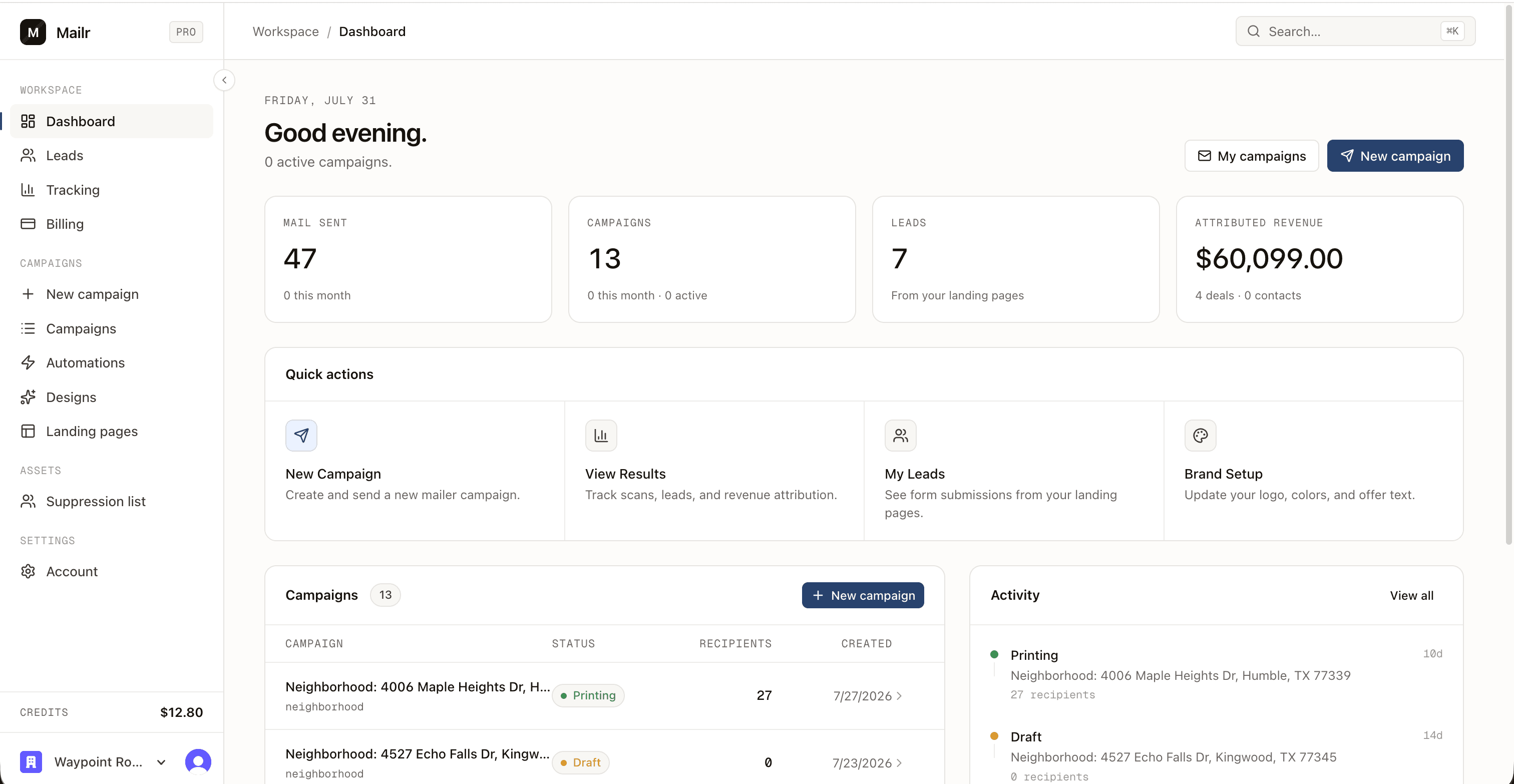 The Mailr dashboard