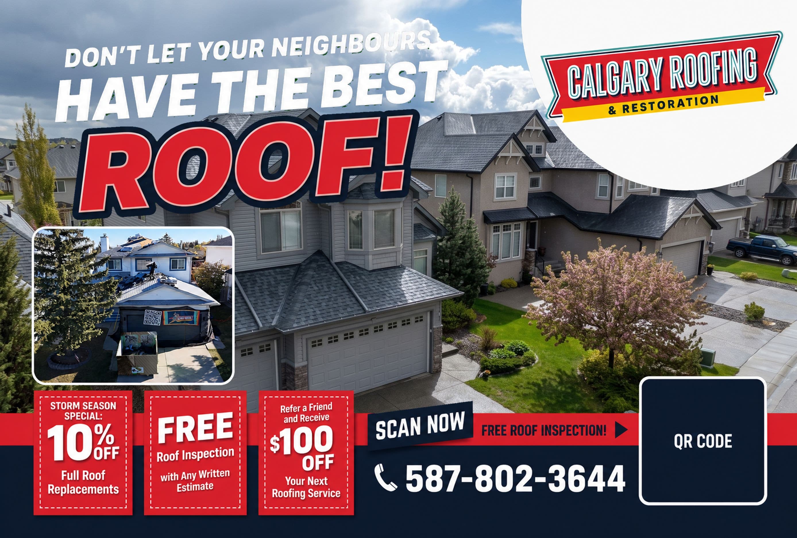 A classic roofing postcard: one approved design mailed across the campaign