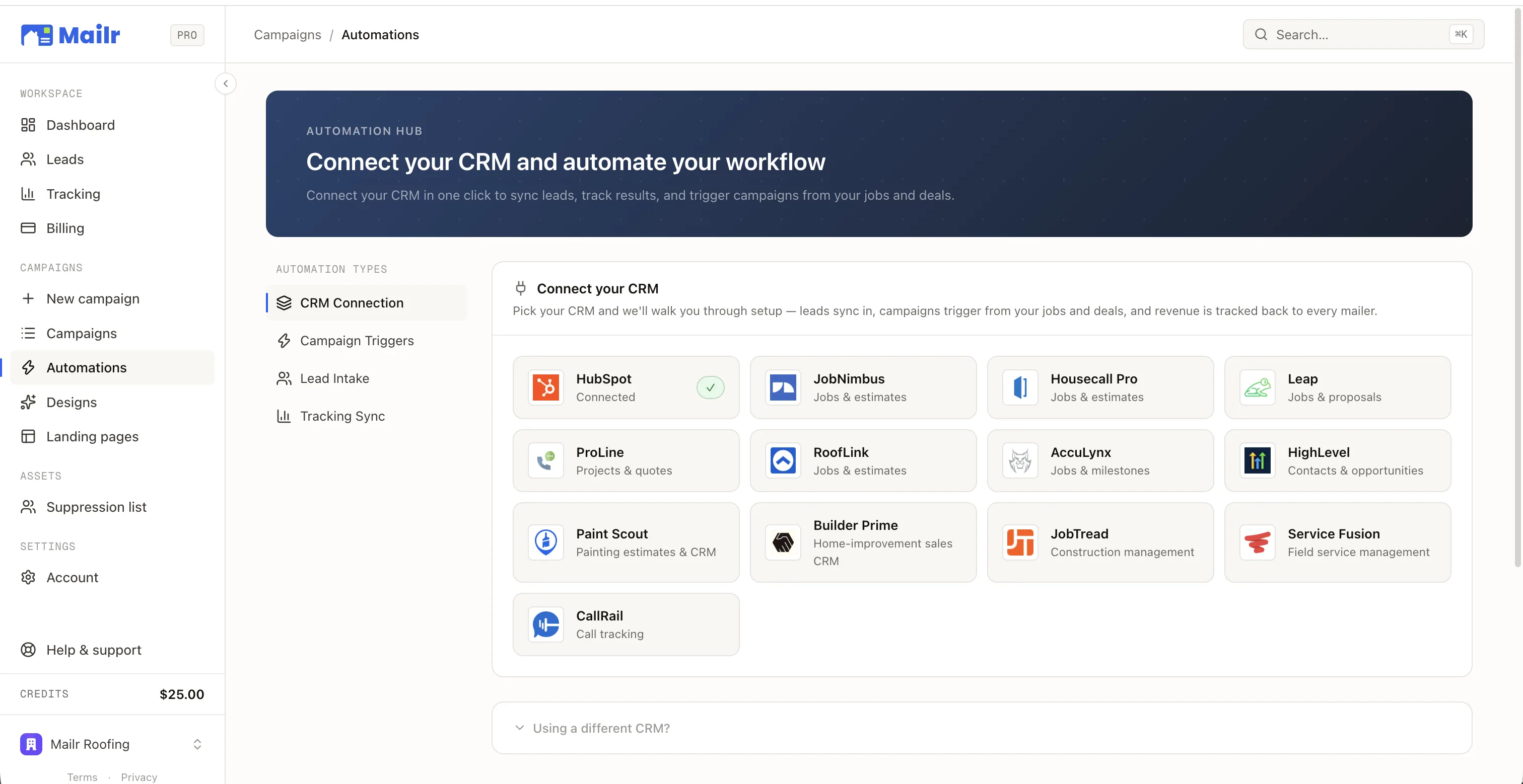 The automation hub: connect HubSpot, JobNimbus, Housecall Pro, and more